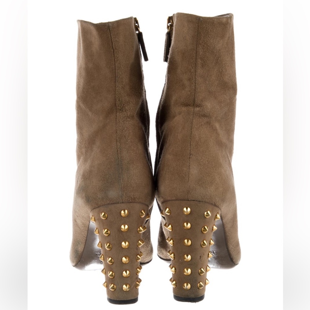 Gucci Brown Suede Studded Heel Ankle Boots - Picture 4 of 6
